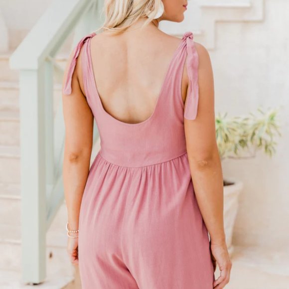 Pink Lily Stepping Out Navy Tie Romper - Medium - Picture 5 of 6